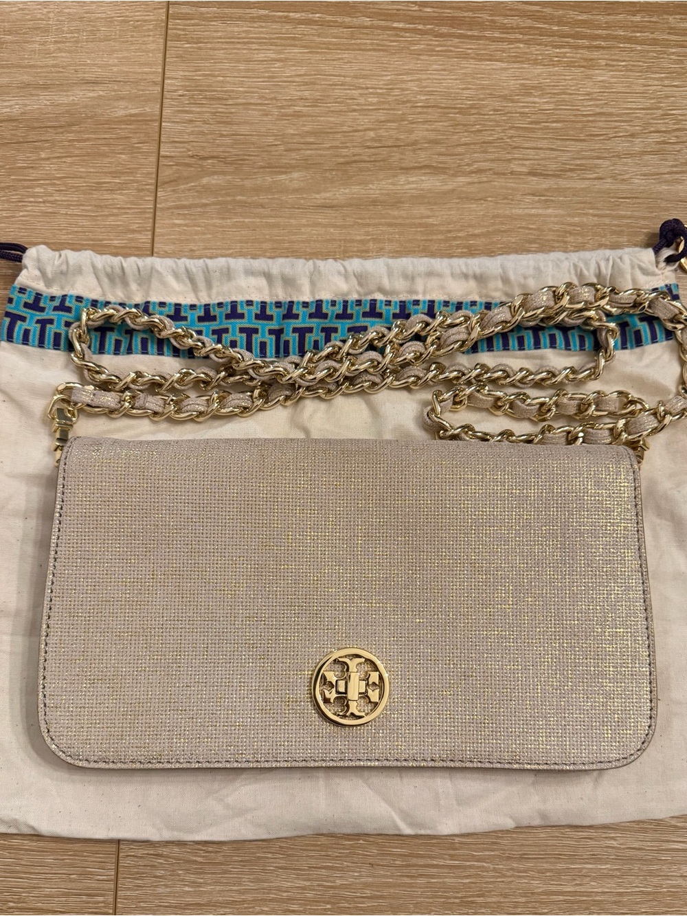Tory Burch Adalyn Metallic Gold Crossbody Bag/Clutch